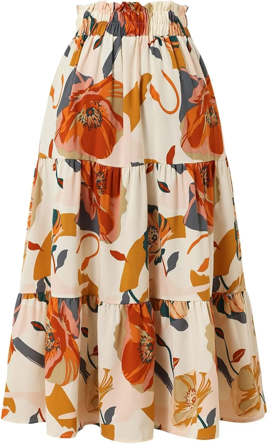 Summer Skirts for Women 2025 Vacation Boho Floral Tiered Maxi Skirt Drawstring High Waisted Flowy Ruffle A Line Skirt