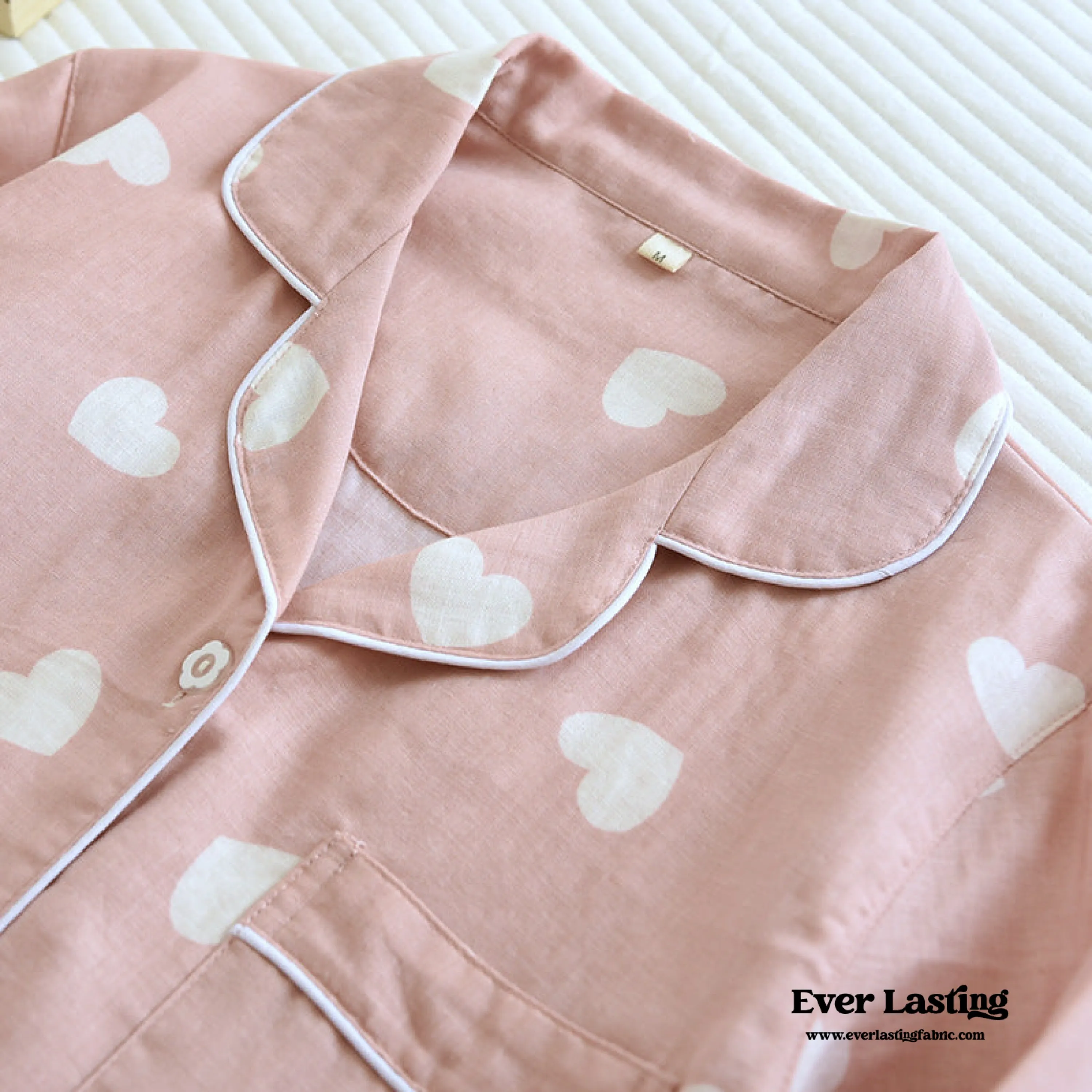 Sweet Heart Long Sleeves and Pants Cotton Pajama Set / Pink