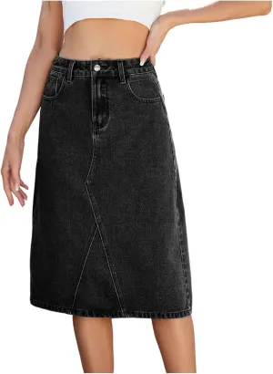 TANGNADE Denim Skirt Women High Waisted Midi Length Trendy Summer Button Down Jean Pencil Skirts with Pockets