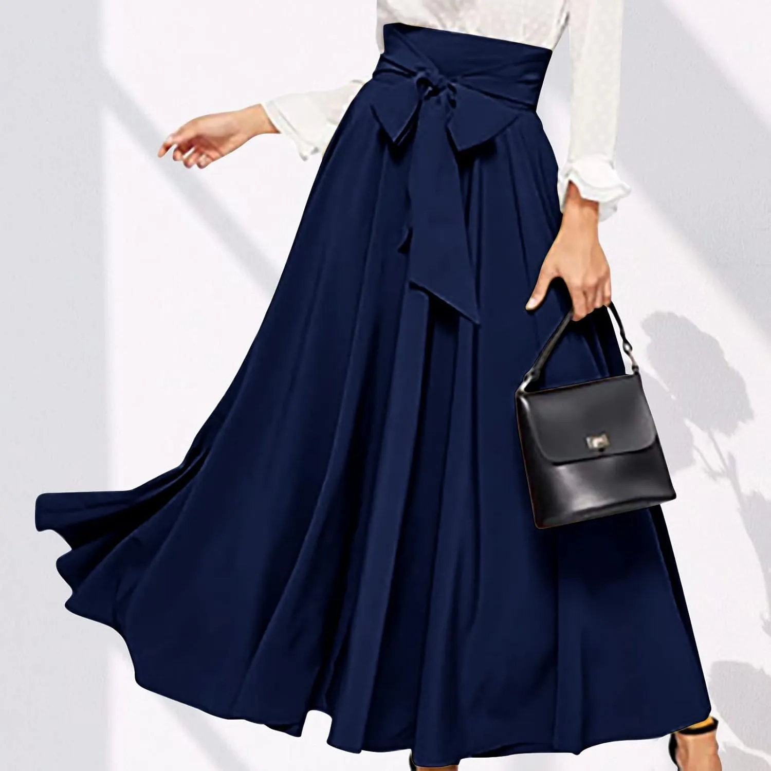 TANGNADE Women's High Waist A-Line Skirt Ankle Length Casual Flowy Long Flared Summer Trendy Elegant Maxi Skirt