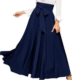 TANGNADE Women's High Waist A-Line Skirt Ankle Length Casual Flowy Long Flared Summer Trendy Elegant Maxi Skirt