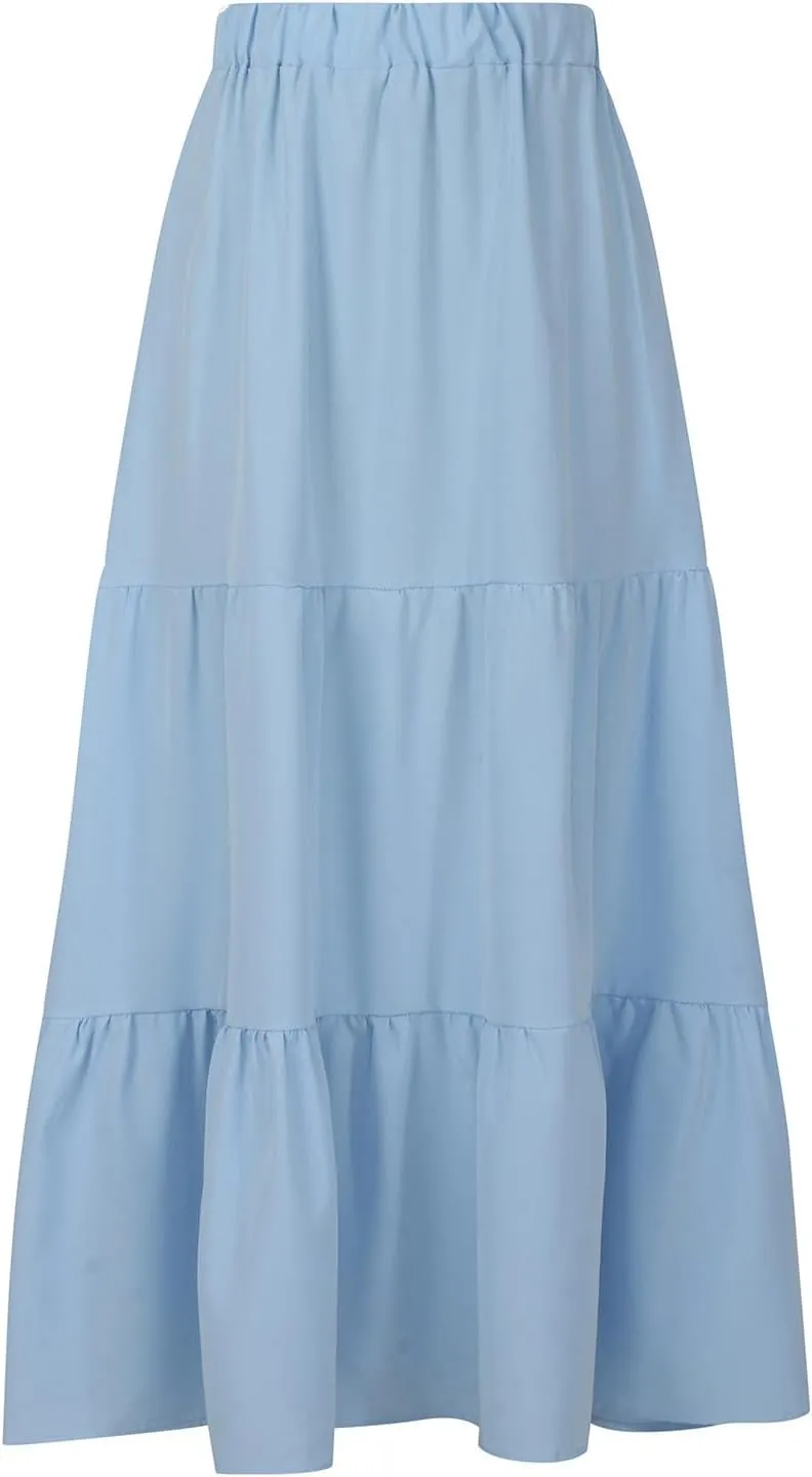 TANGNADE Women's Skirts Knee Length High Waisted Vacation Skirts for Women Summer Trendy Flowy Travel Boho Skirt with Pocket