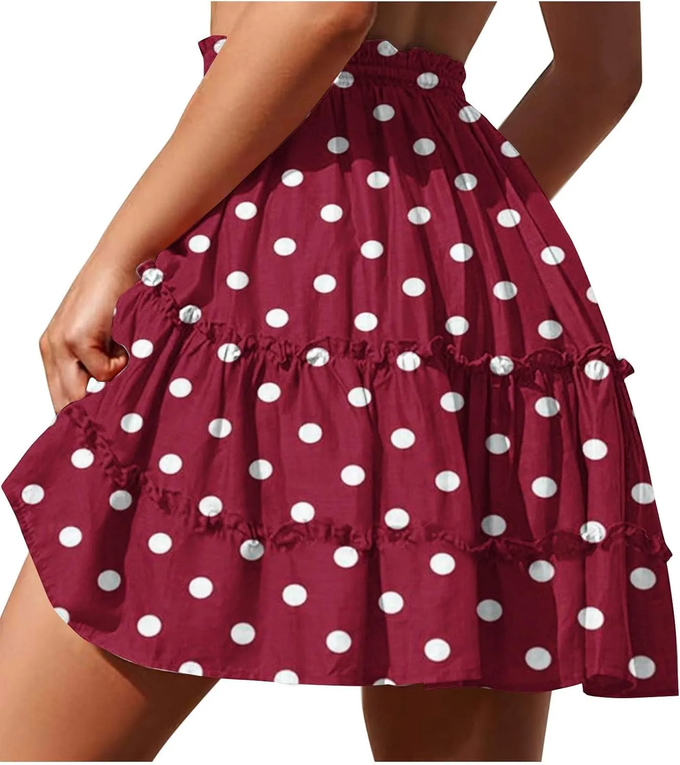 TANGNADE Women's Summer Floral High Waist Ruffle Short Mini Skirts Drawstring Tie Polka Dots Skirt Flowy Beach Skorts