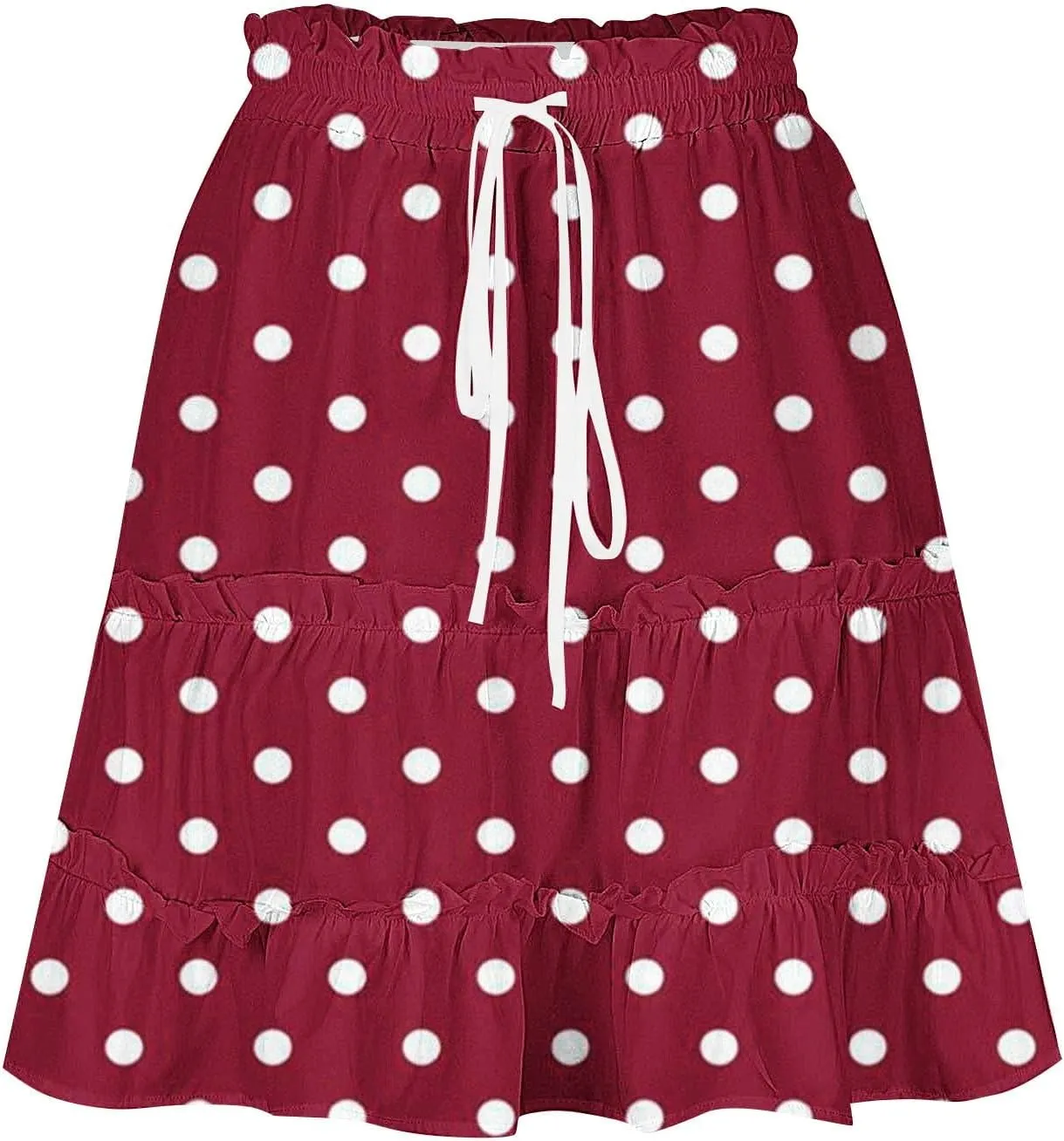 TANGNADE Women's Summer Floral High Waist Ruffle Short Mini Skirts Drawstring Tie Polka Dots Skirt Flowy Beach Skorts