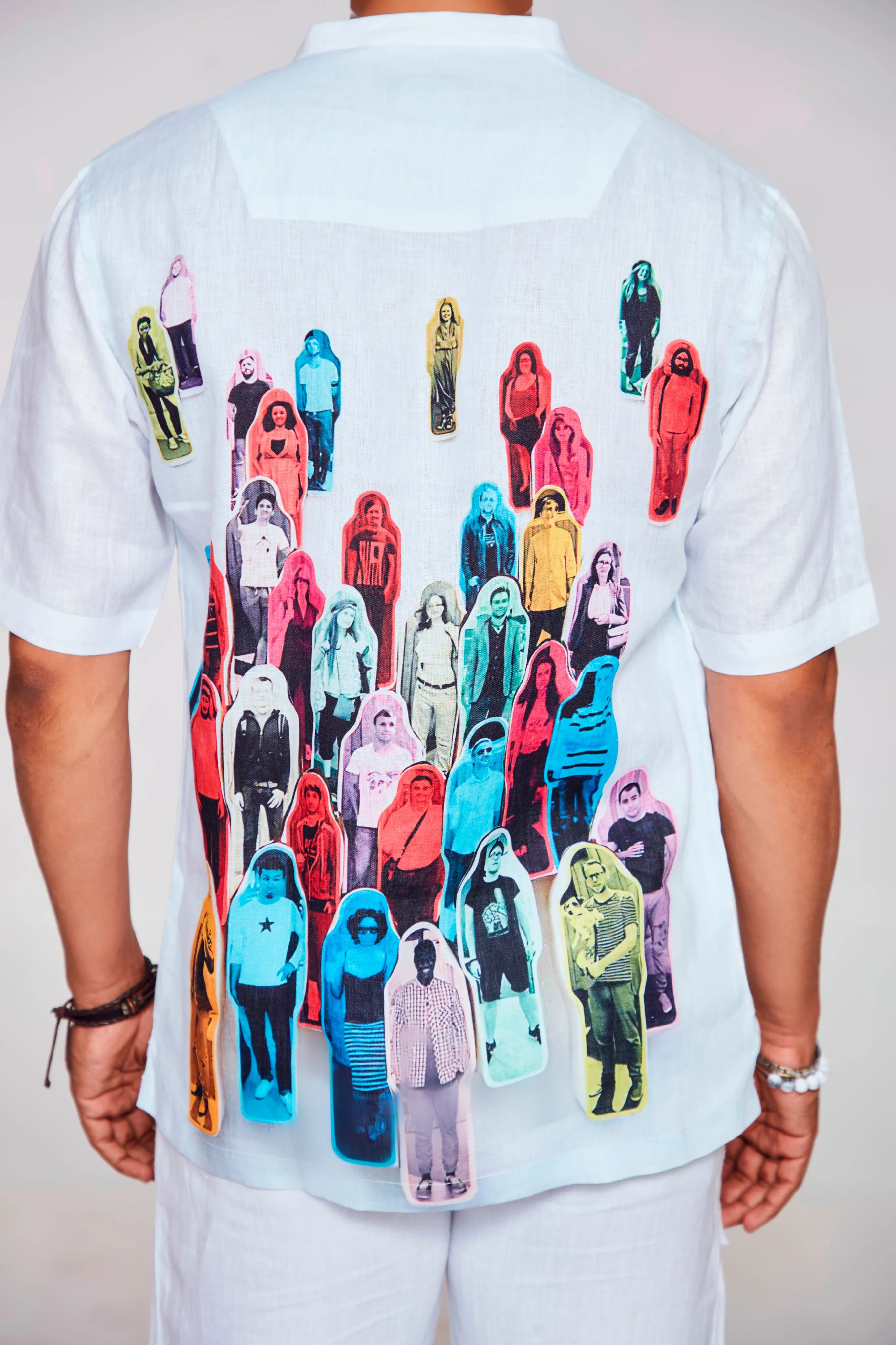 Tech Portrait Printed Pure Linen Short Sleeve Shirt