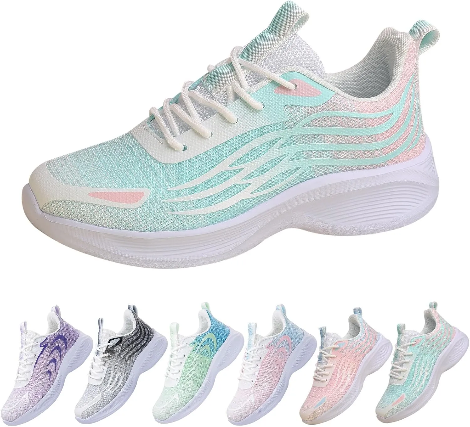 Tennis Shoes Womens Walking Fashion Lace Up Comfortable Soft Sole Sneakers Summer Lightweight Breathable Workout Shoes