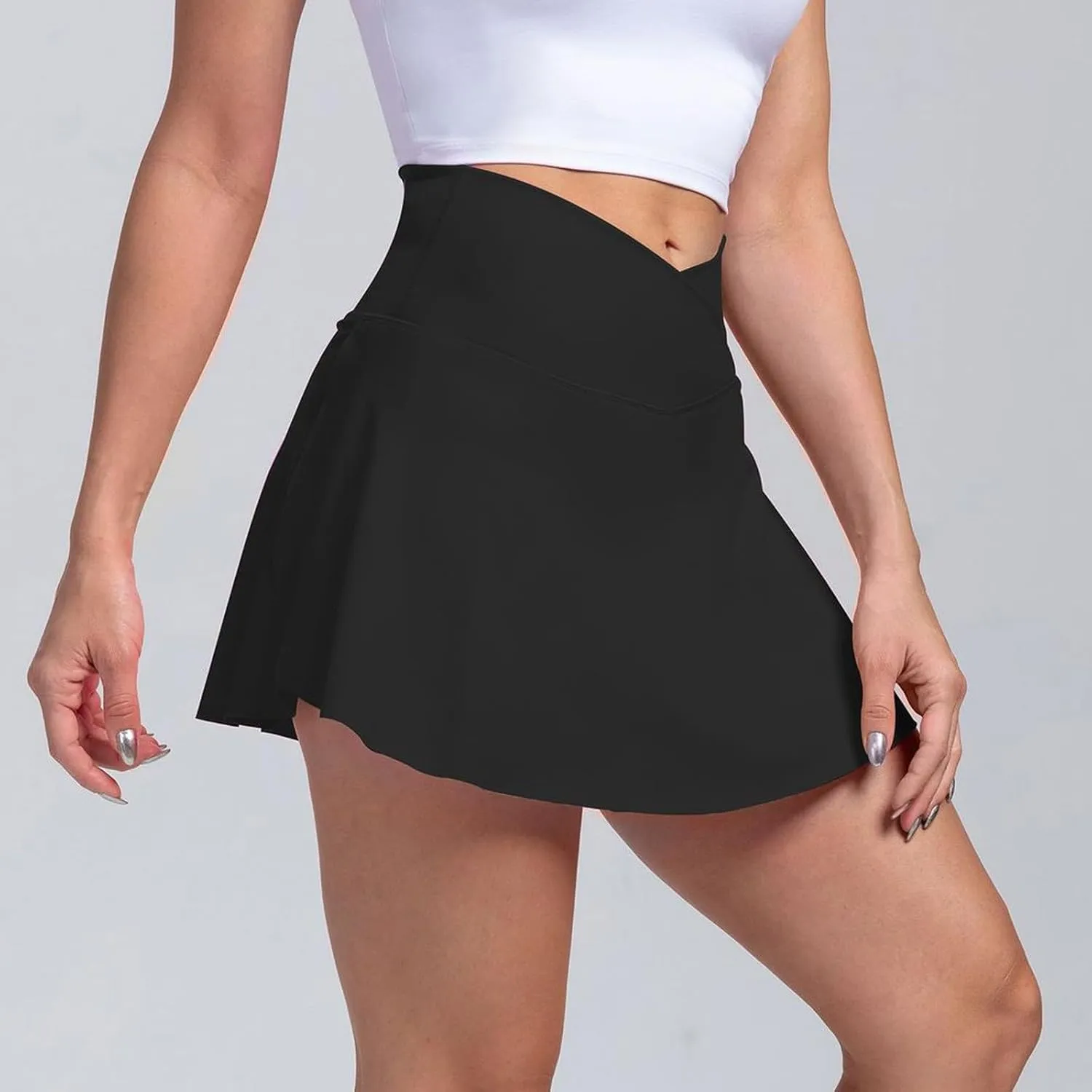 Tennis Skirts for Women with Shorts High Waisted Athletic Skorts Summer Crossover Slit Golf Skirt with Pockets