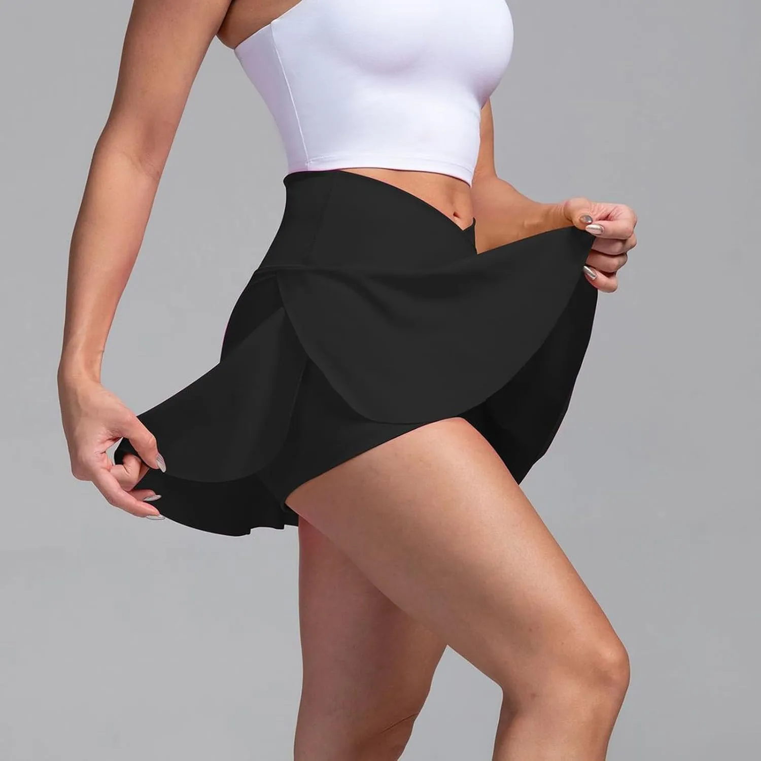 Tennis Skirts for Women with Shorts High Waisted Athletic Skorts Summer Crossover Slit Golf Skirt with Pockets