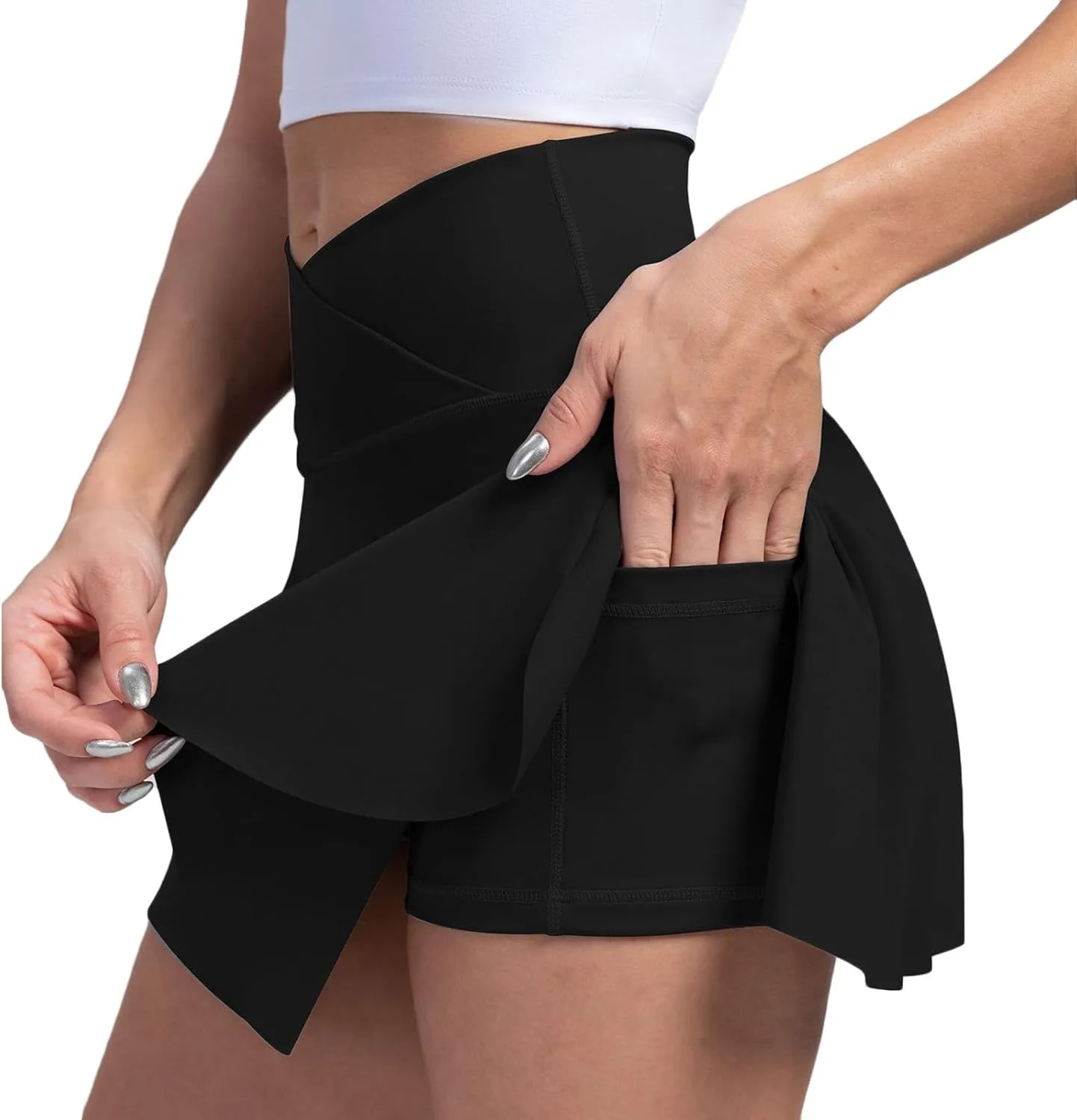 Tennis Skirts for Women with Shorts High Waisted Athletic Skorts Summer Crossover Slit Golf Skirt with Pockets