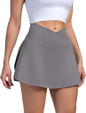 Tennis Skirts for Women with Shorts Underneath Cute Athletic Skirts with Pockets Slit High Waisted Golf Skirt