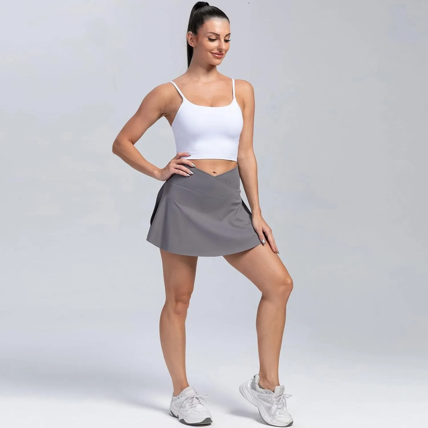 Tennis Skirts for Women with Shorts Underneath Cute Athletic Skirts with Pockets Slit High Waisted Golf Skirt