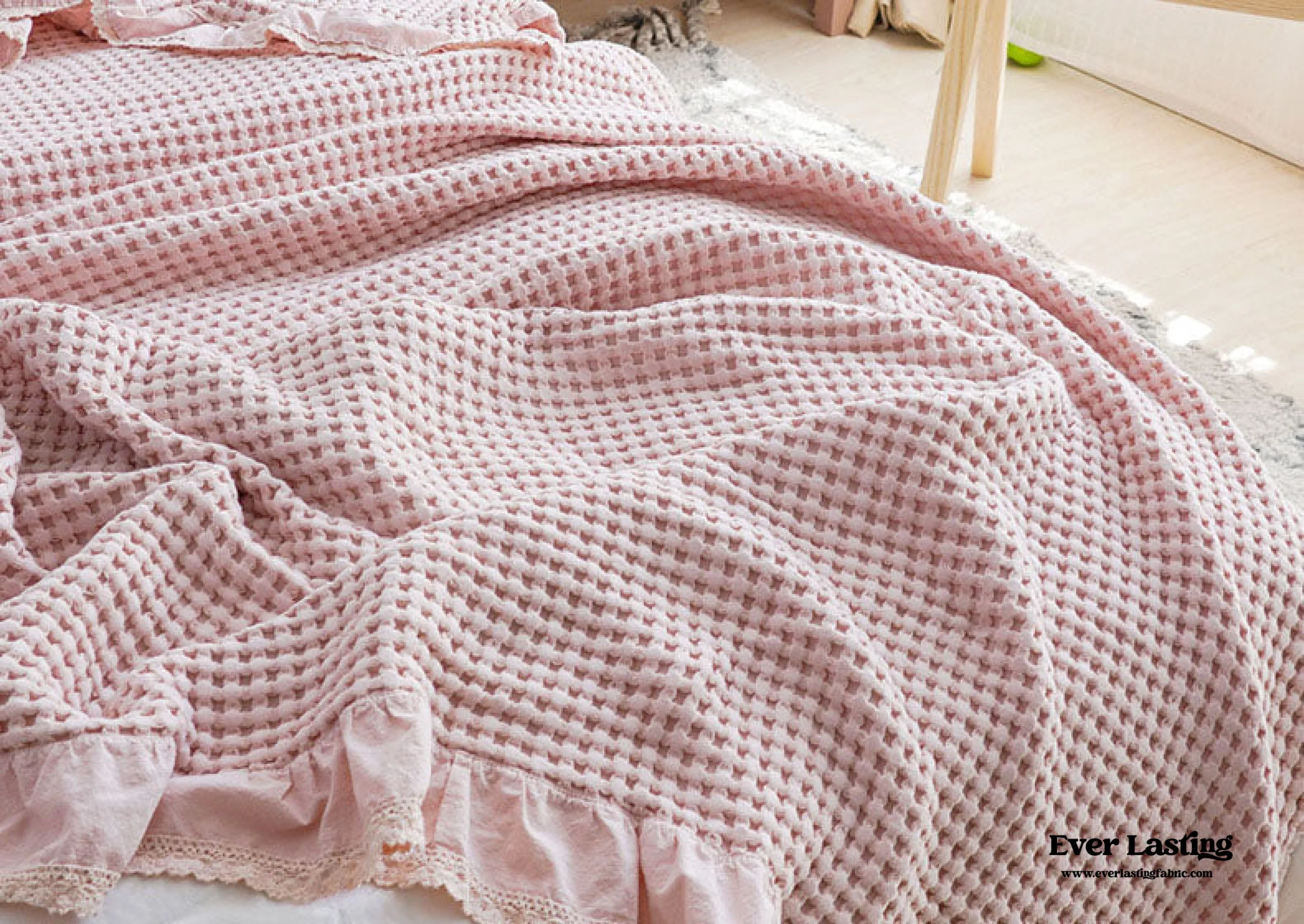 Textured Ruffle Cotton Blanket / Blue