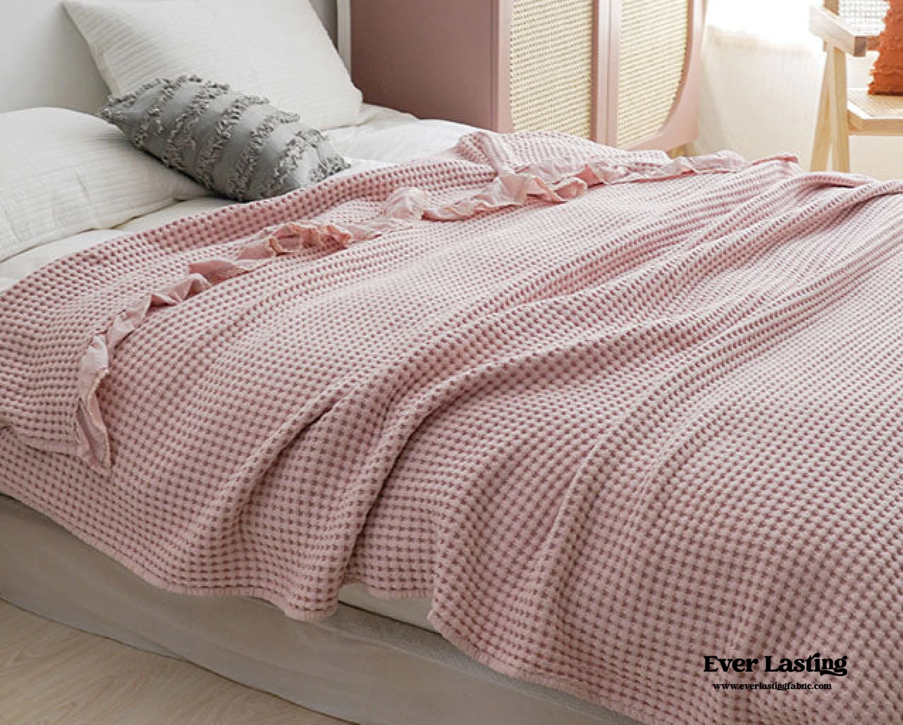 Textured Ruffle Cotton Blanket / Blue