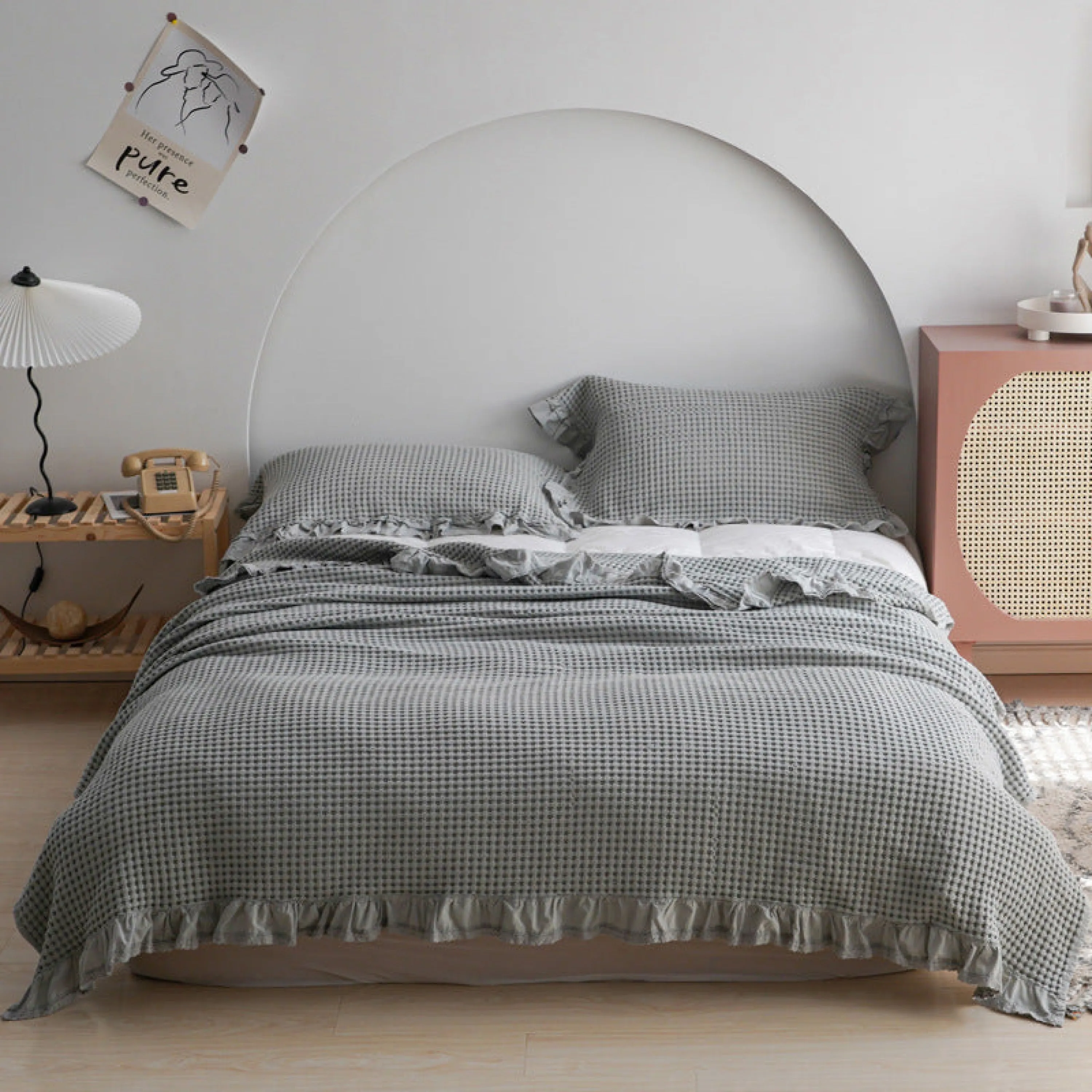 Textured Ruffle Cotton Blanket / Blue
