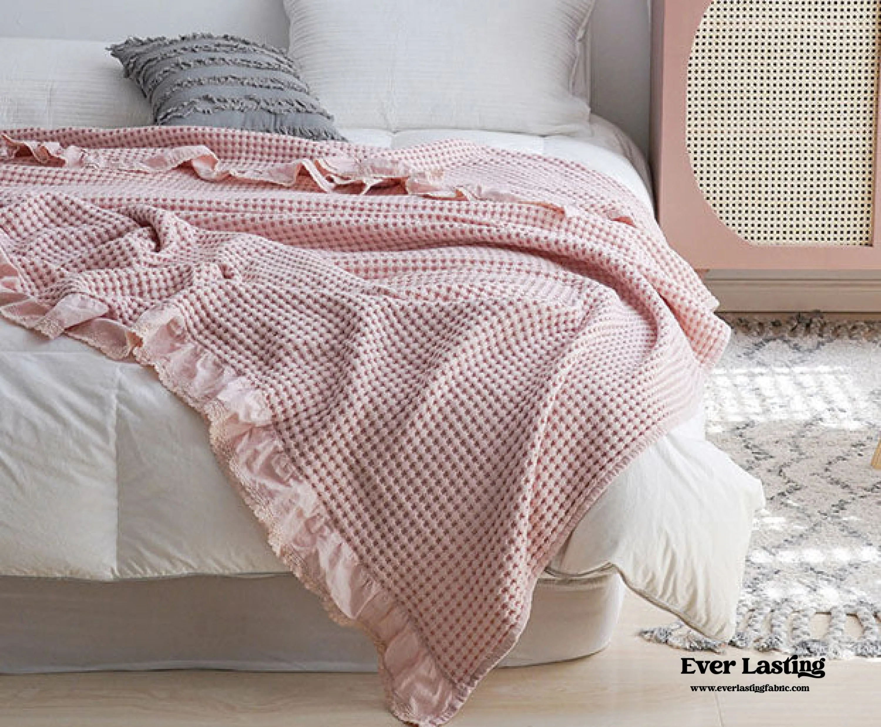 Textured Ruffle Cotton Blanket / Blue