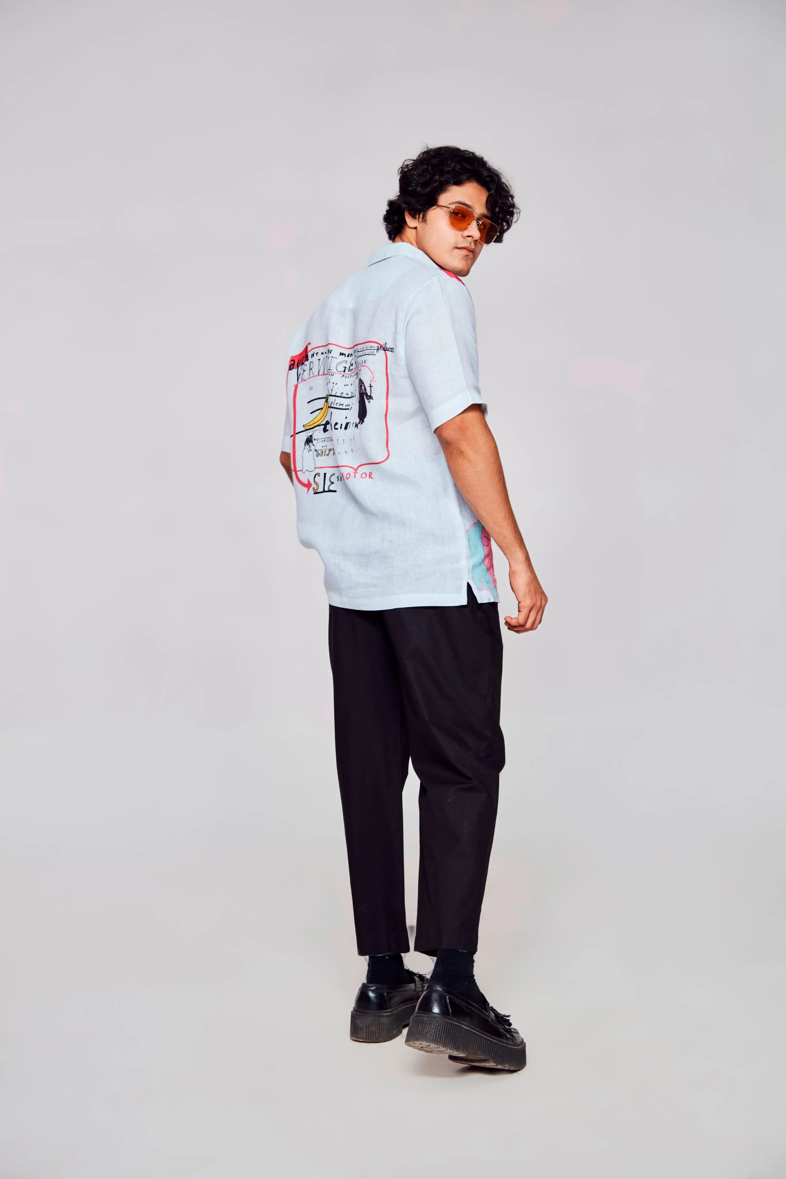 The Bold Expression Printed Pure Linen Short Sleeve Shirt Unisex