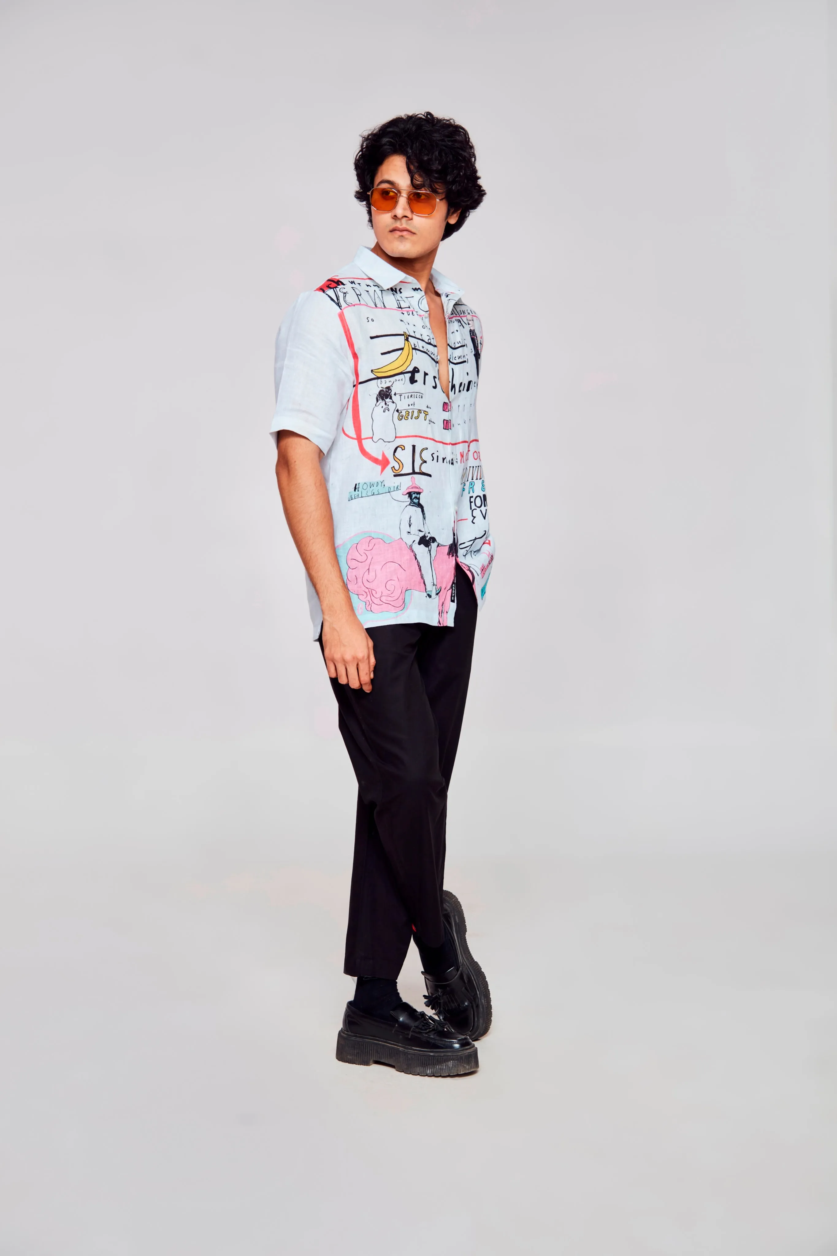 The Bold Expression Printed Pure Linen Short Sleeve Shirt Unisex