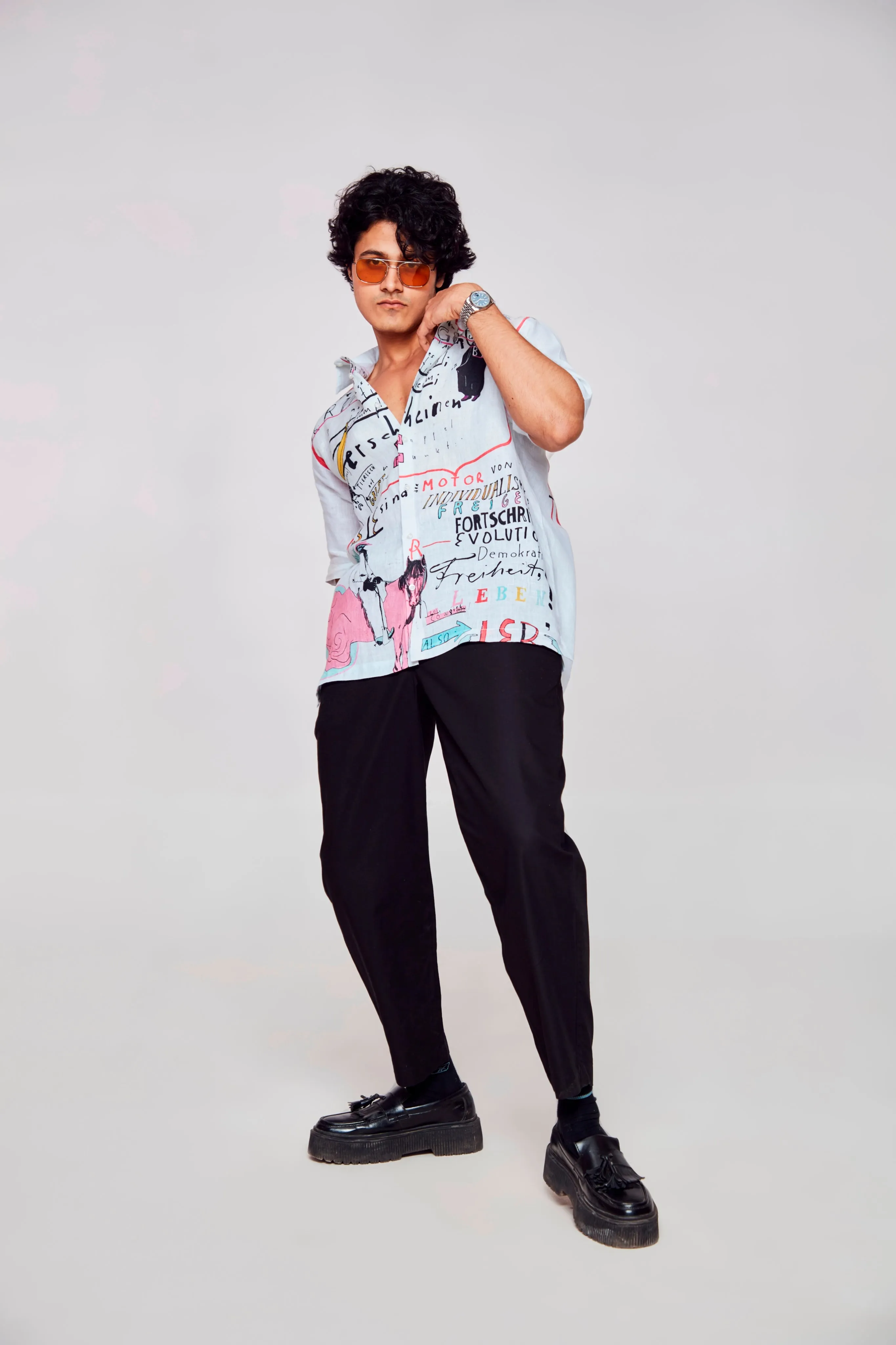The Bold Expression Printed Pure Linen Short Sleeve Shirt Unisex
