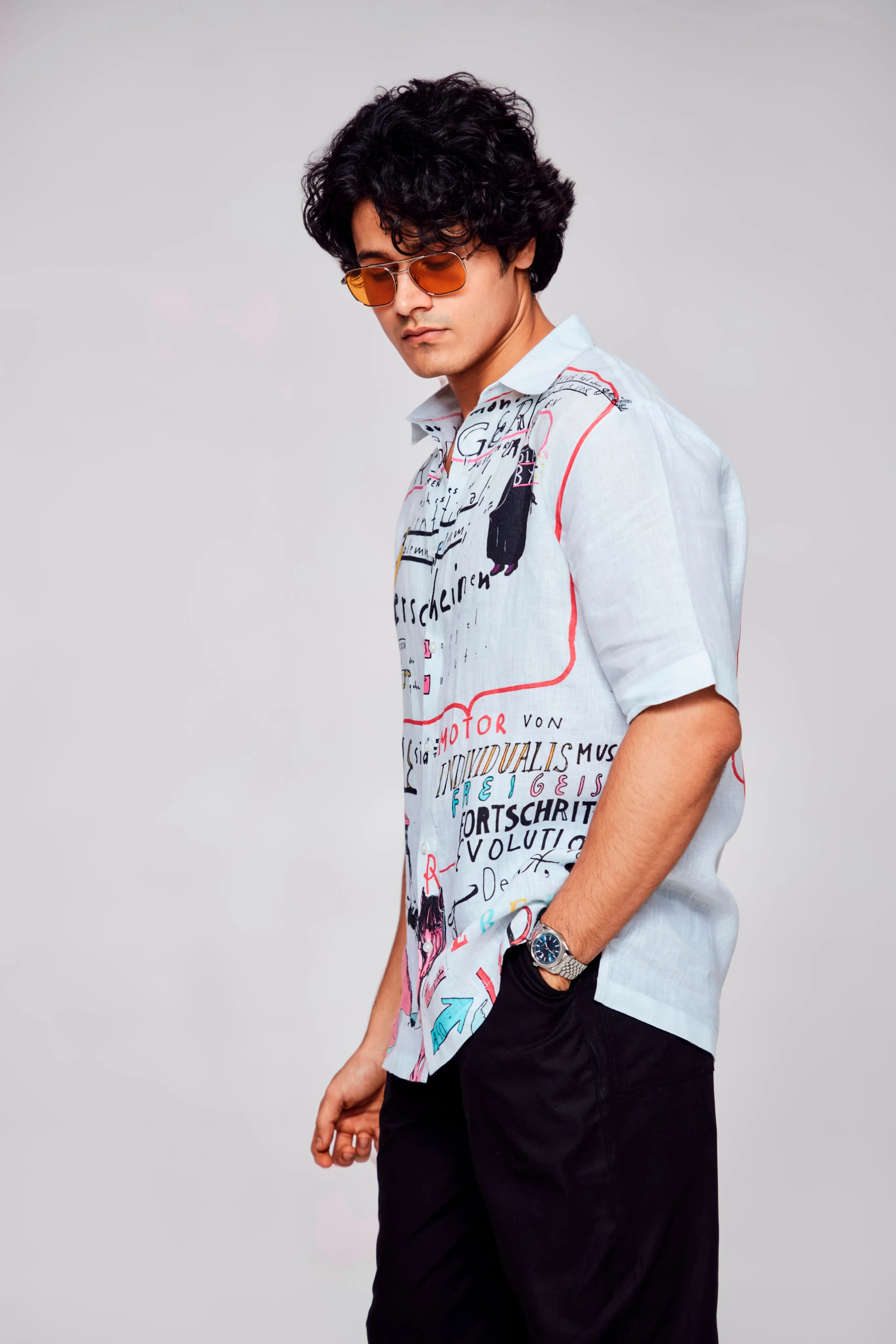 The Bold Expression Printed Pure Linen Short Sleeve Shirt Unisex