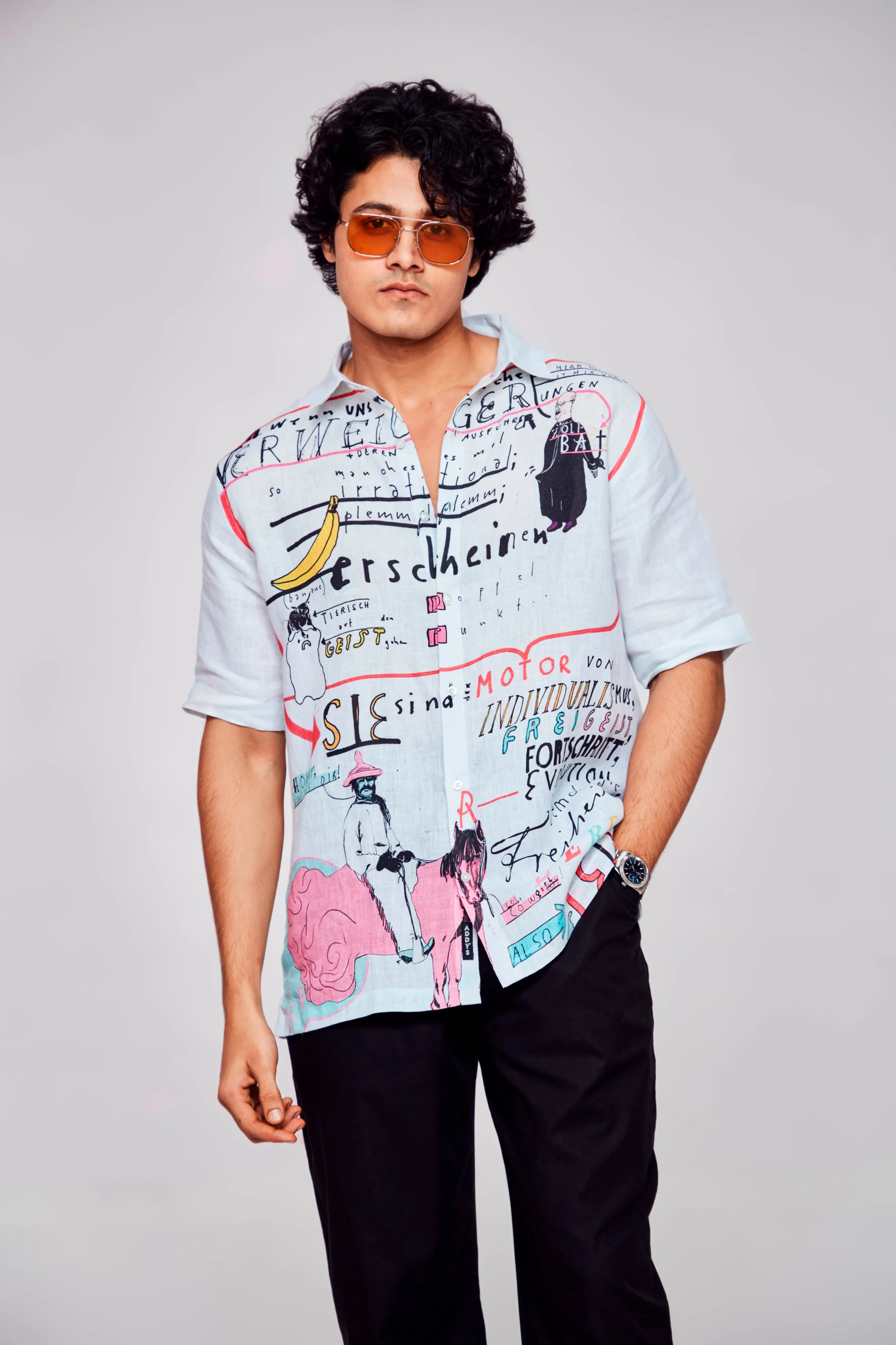 The Bold Expression Printed Pure Linen Short Sleeve Shirt Unisex