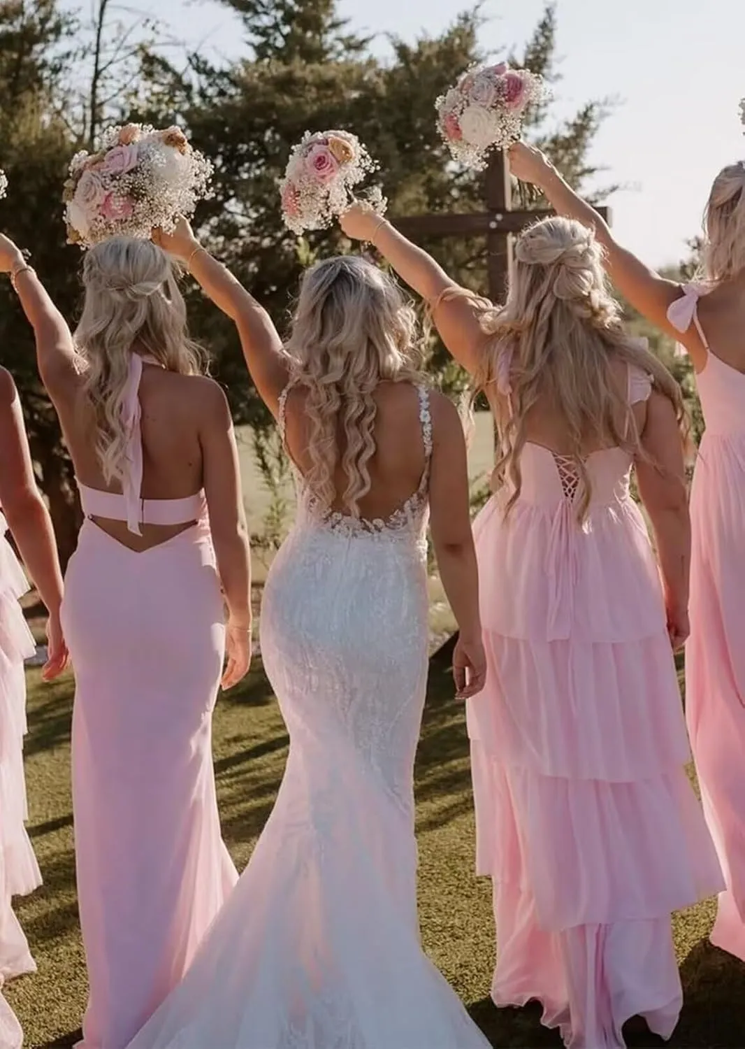 Tiered Ruffle Bridesmaid Dresses for Women Chiffon Long Formal Evening Gown for Wedding Guest with Slit