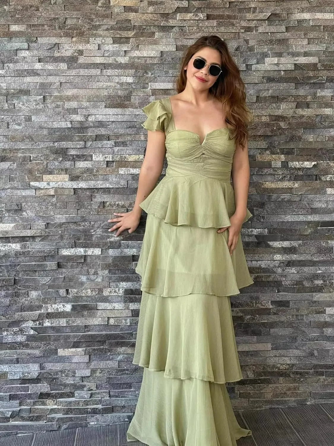 Tiered Ruffle Bridesmaid Dresses Long Off The Shoulder Chiffon Prom Evening Dresses for Women