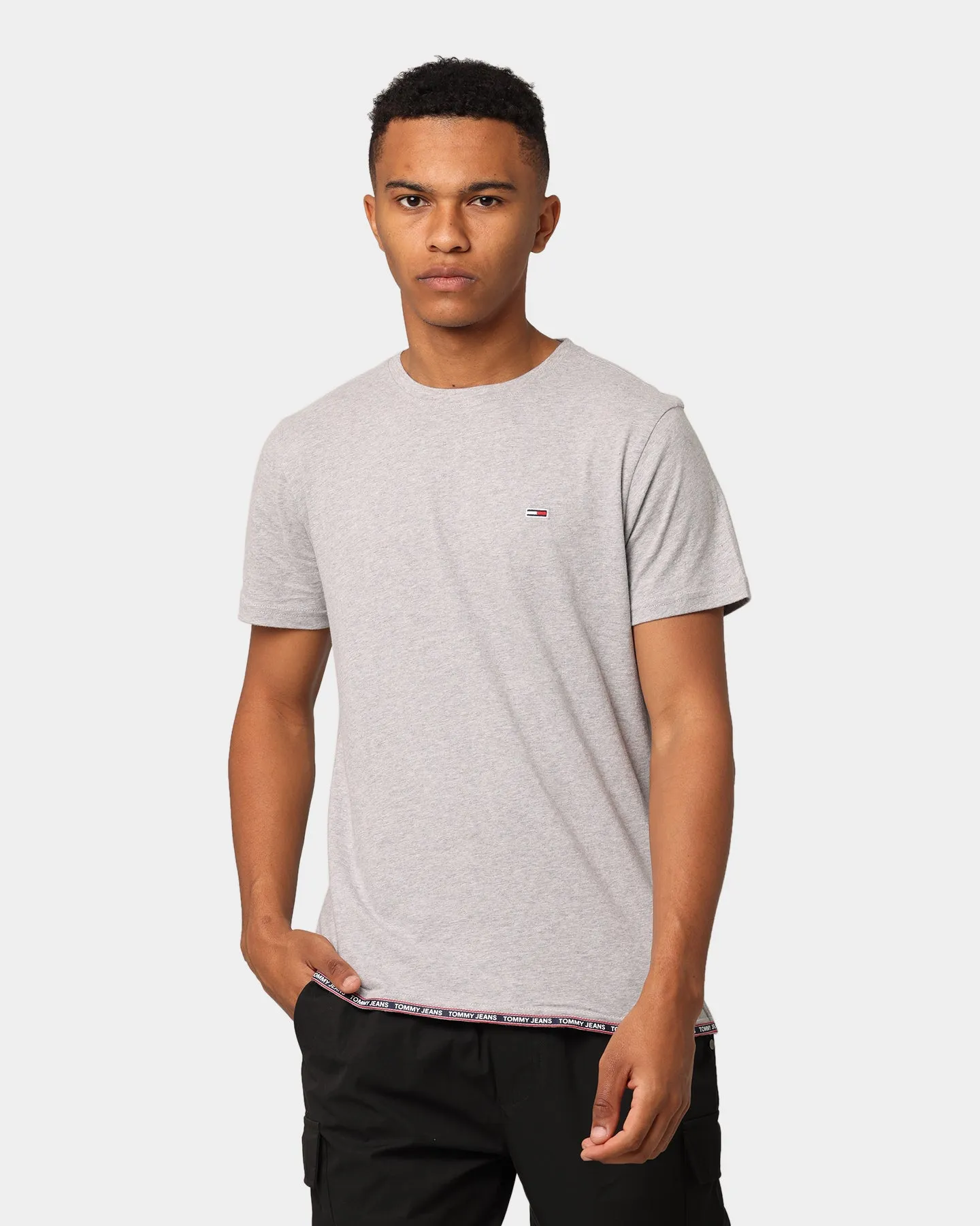 Tommy Jeans Branded Tape Hem T-Shirt Light Grey Heather