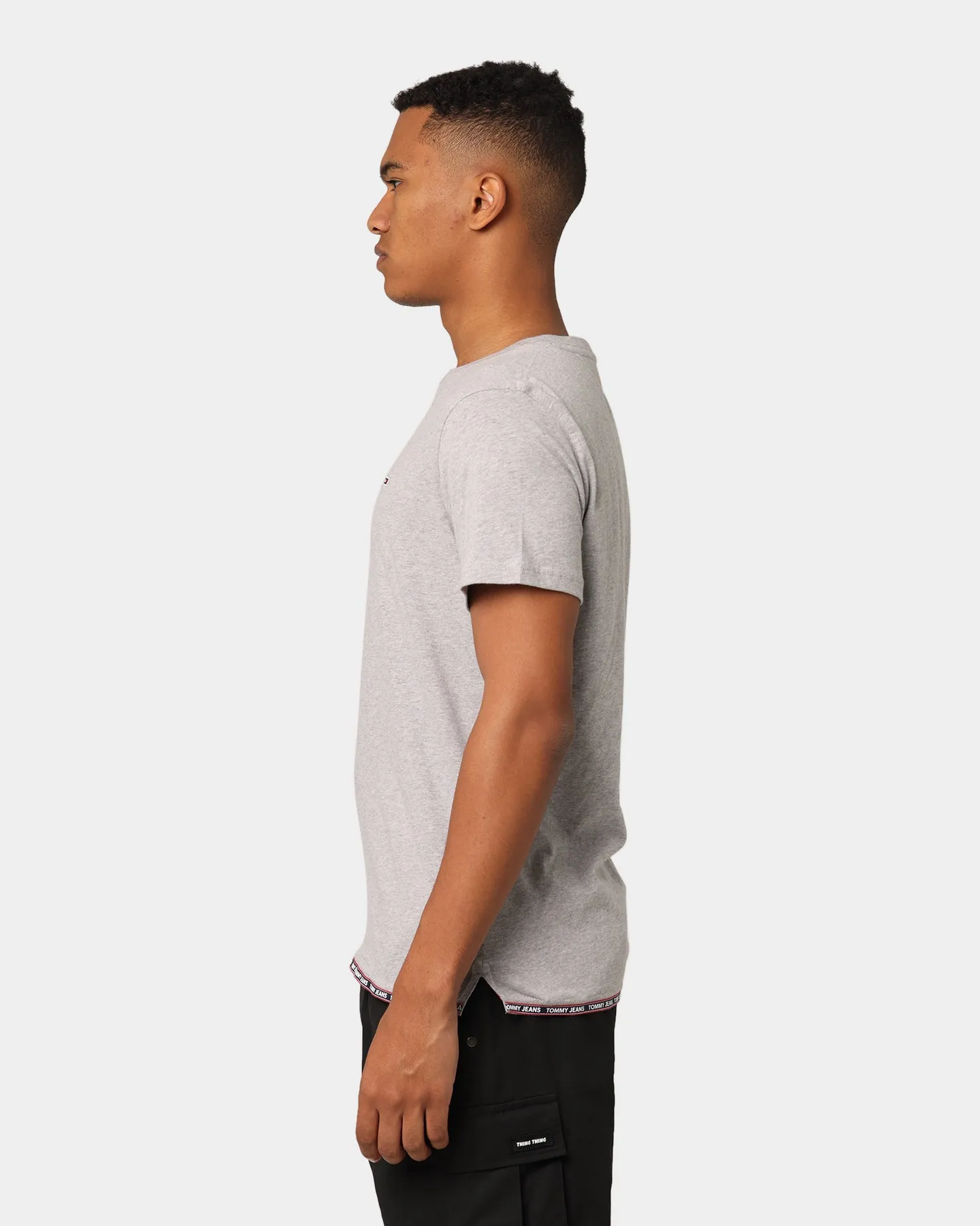 Tommy Jeans Branded Tape Hem T-Shirt Light Grey Heather