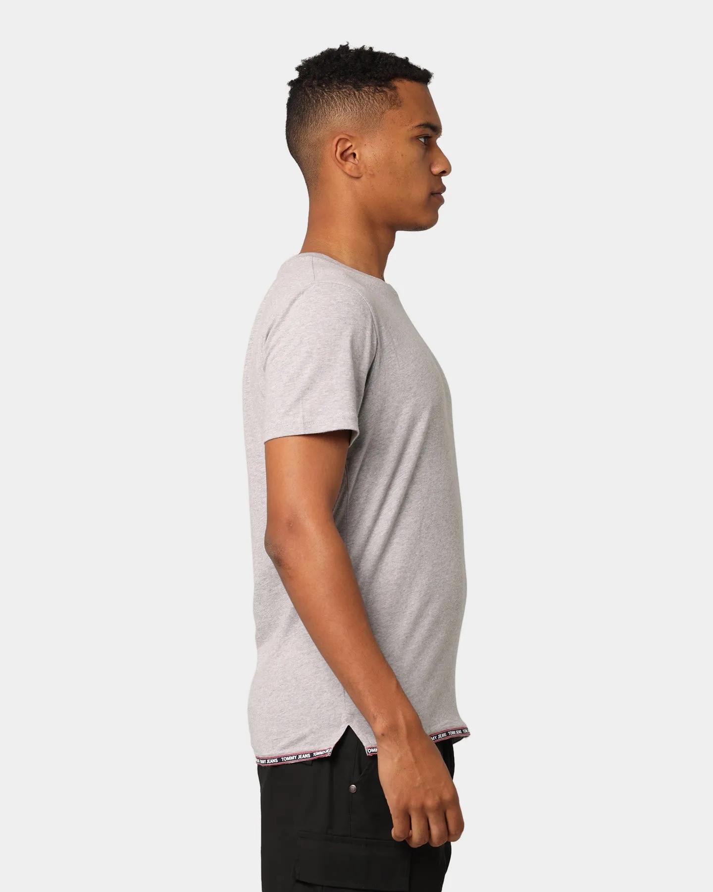 Tommy Jeans Branded Tape Hem T-Shirt Light Grey Heather