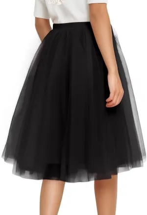 Tulle Skirts for Women Midi Layered Skorts Elastic High Waisted A Line Skirt Tutu Skirt for Prom Party