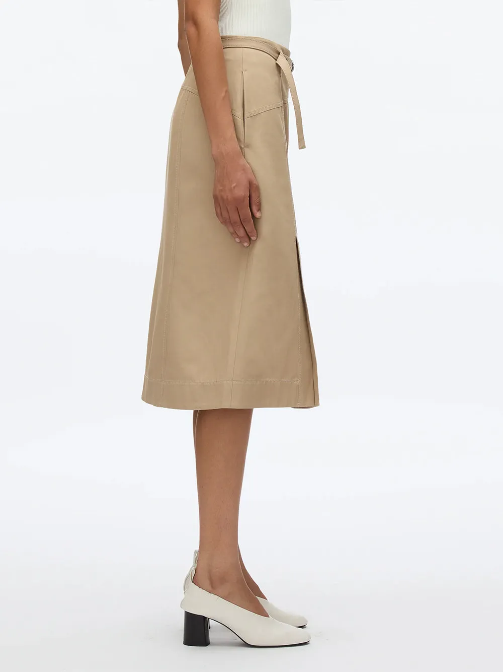 Utility Skirt with Zip Chiffon Godet (Khaki)