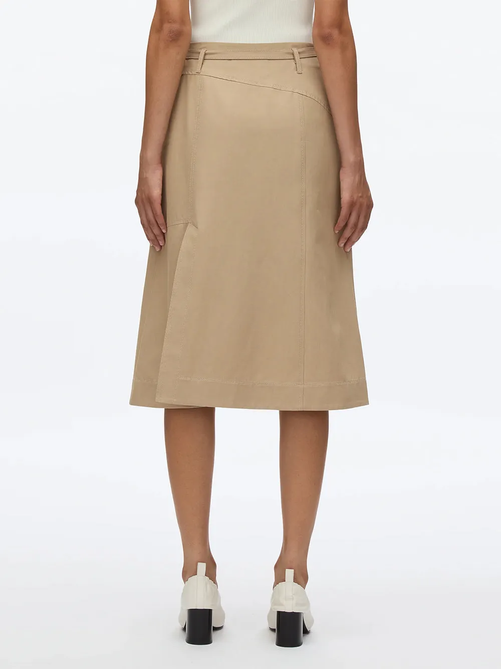 Utility Skirt with Zip Chiffon Godet (Khaki)
