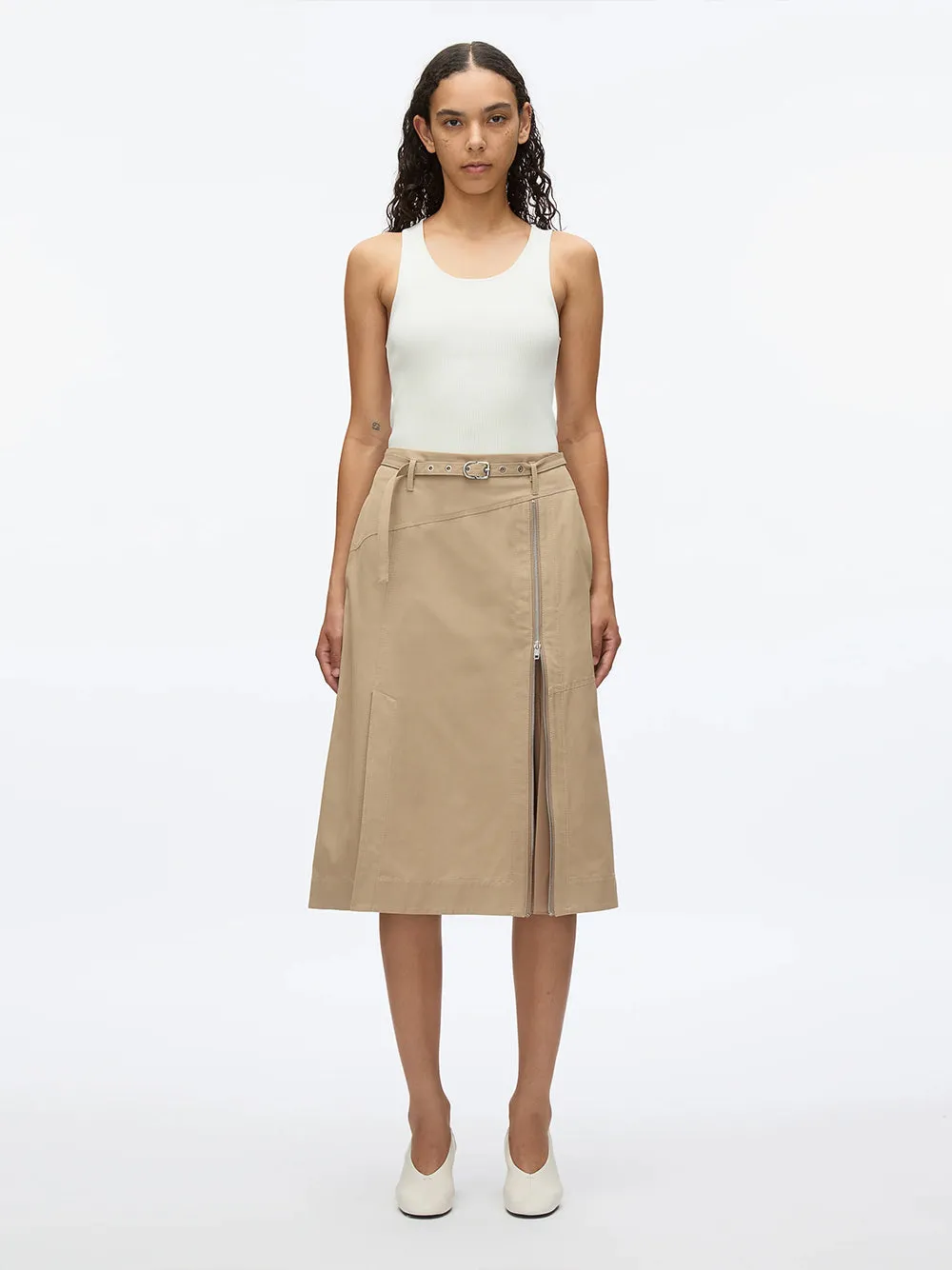 Utility Skirt with Zip Chiffon Godet (Khaki)