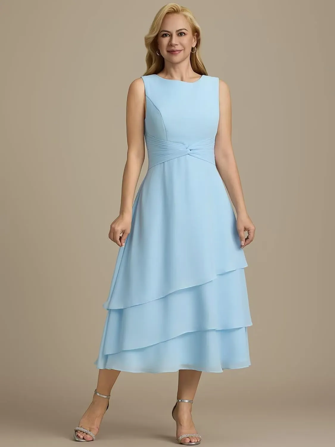 UZN Women's Long Mother of The Bride Dresses for Wedding Chiffon V Neck Long Sleeve Formal Evening Dress