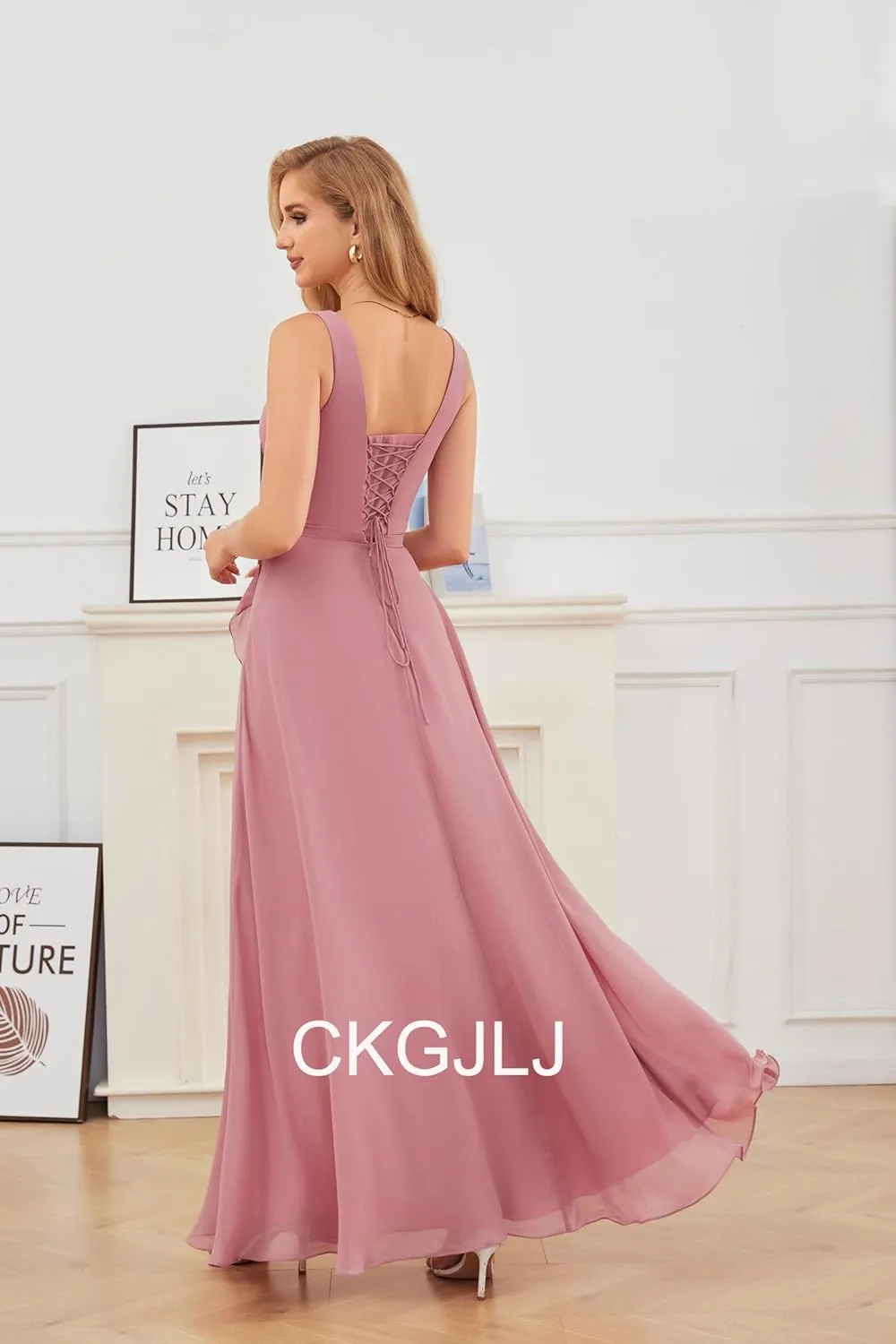 V Neck Chiffon Bridesmaid Dresses for Women 2025 Ruffles Formal Evening Gown Long Wedding Party Prom Dresses