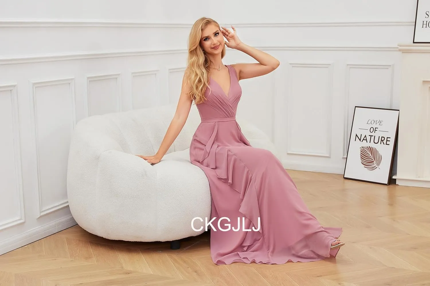 V Neck Chiffon Bridesmaid Dresses for Women 2025 Ruffles Formal Evening Gown Long Wedding Party Prom Dresses
