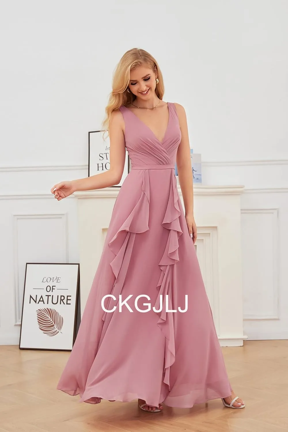 V Neck Chiffon Bridesmaid Dresses for Women 2025 Ruffles Formal Evening Gown Long Wedding Party Prom Dresses