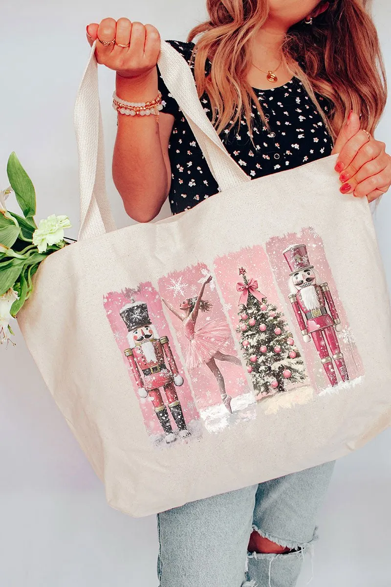 Vintage Nutcracker Christmas Canvas Jumbo Tote