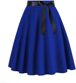 Vintage Skirts for Women Elastic High Waist Stretch Swing Party Skirt Pleated A Line Flared Midi Dress