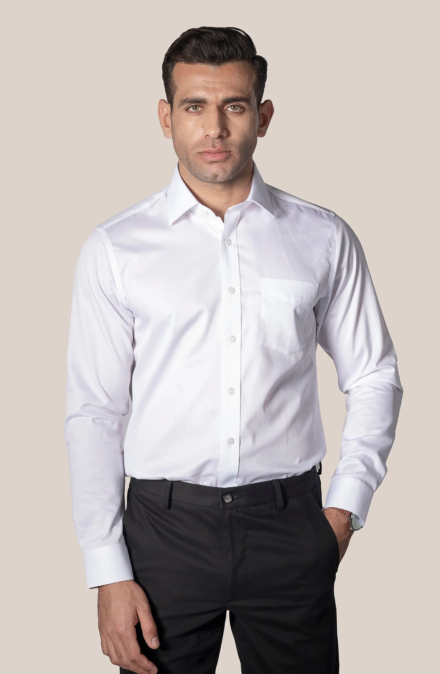 White Net Pattern Dobby Shirt
