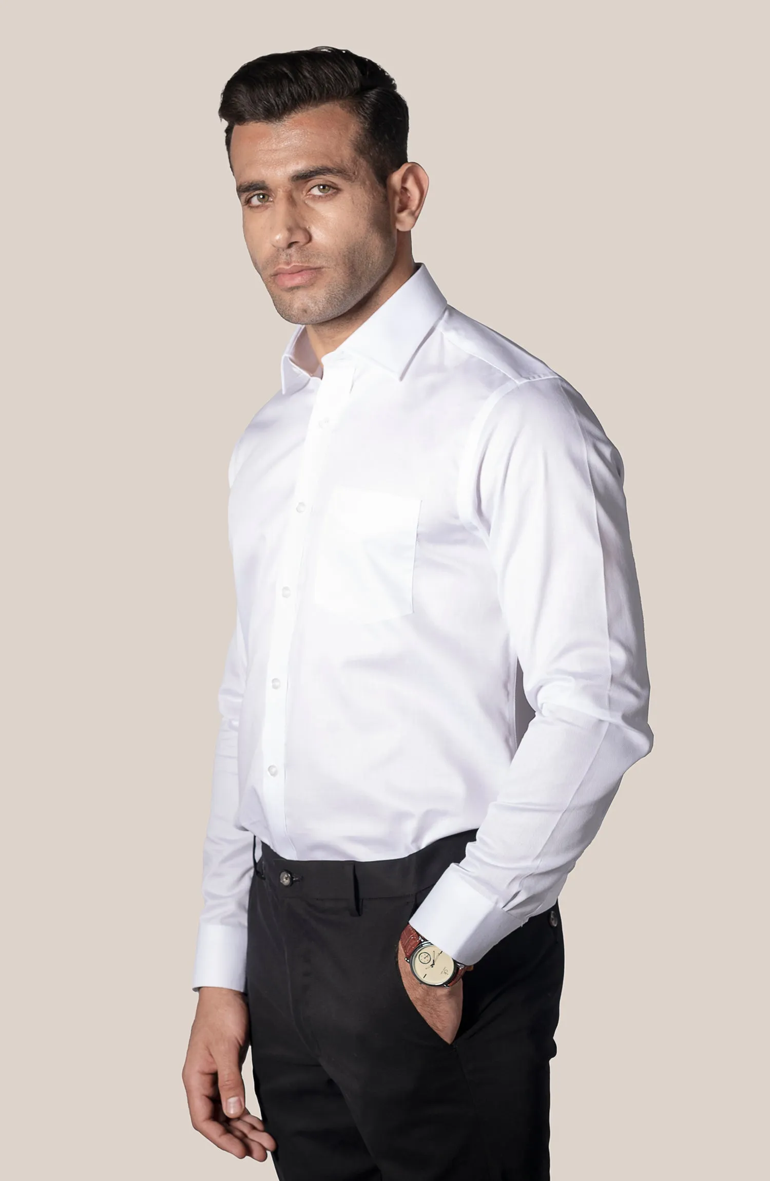 White Net Pattern Dobby Shirt