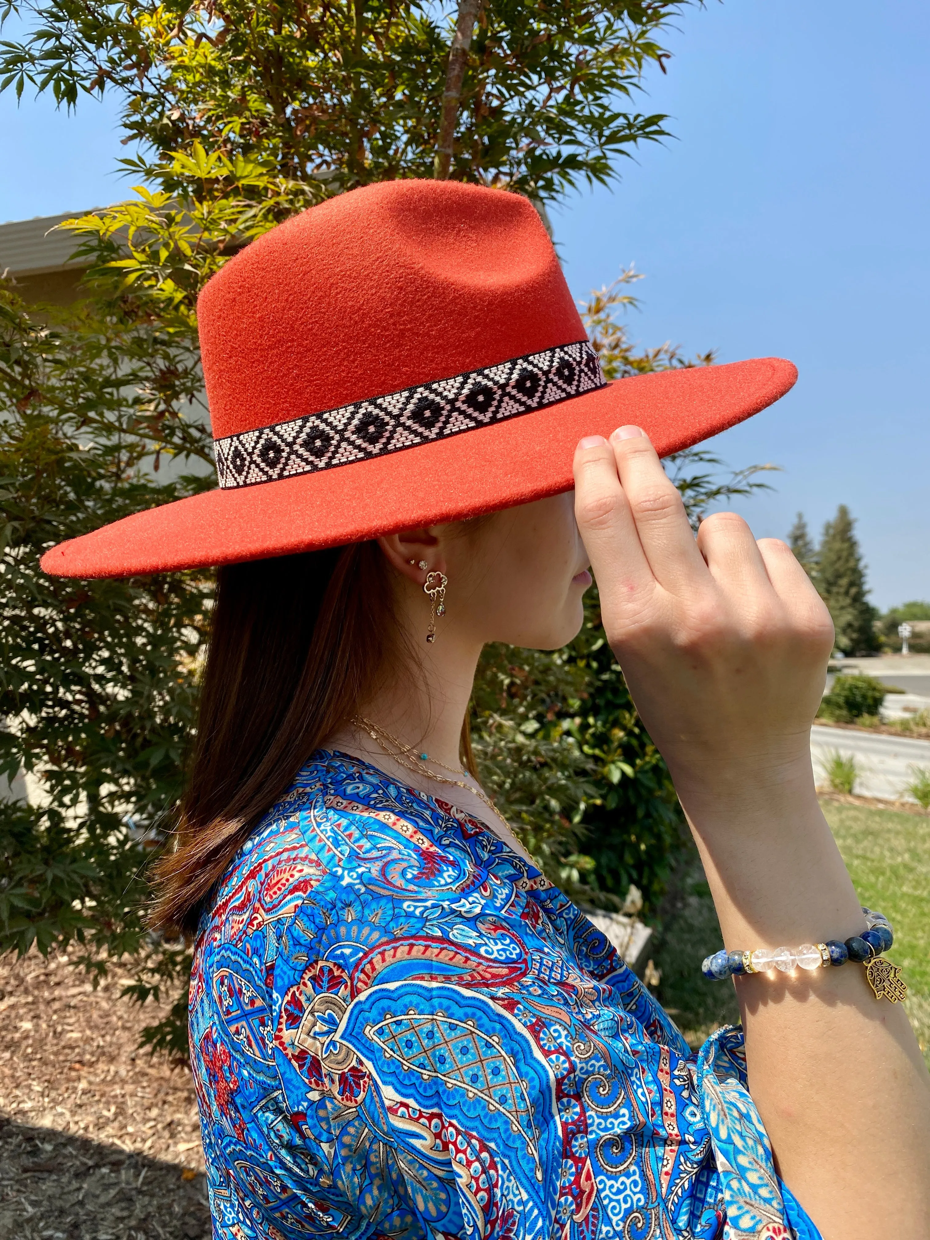 Wide Brim Hat with Aztec Trim