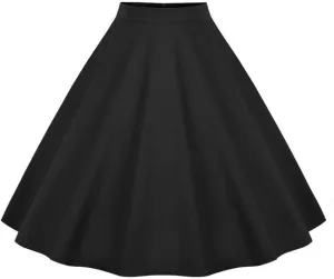 Women 50s Vintage Polka Dot A Line Pleated Midi Skirt Floral Cherry Cocktail Swing Skirt High Waist Knee Length Flared Skirt