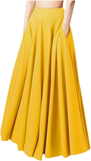 Women A-Line Pleated High Waist Maxi Skirt Full Ankle Length Flowy Swing Elegant Dressy Casual Work Long Skirts