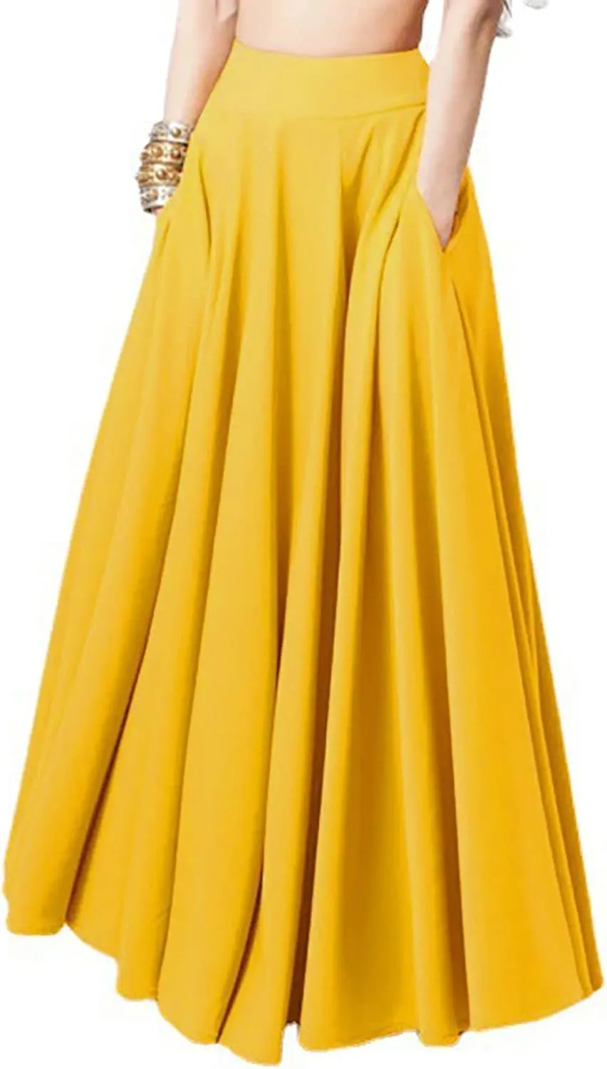 Women A-Line Pleated High Waist Maxi Skirt Full Ankle Length Flowy Swing Elegant Dressy Casual Work Long Skirts