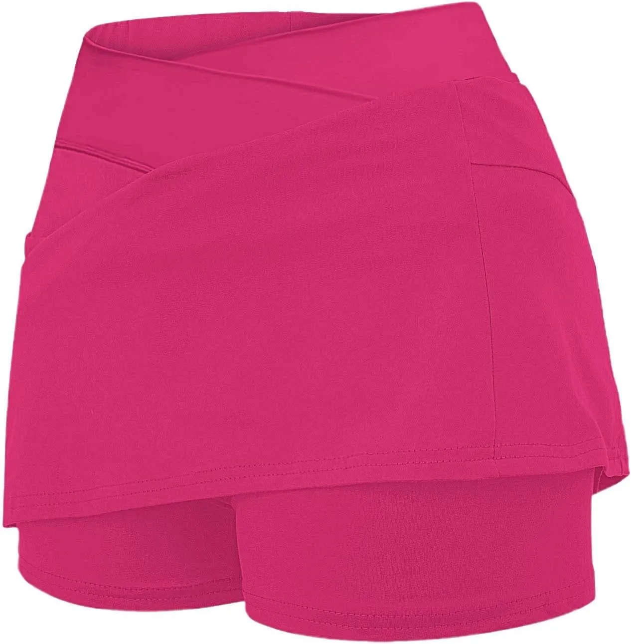 Women Athletic Tennis Skorts with Pockets 2 in 1 Golf Skirt Crossover High Waisted Sports Skorts Built-in Shorts