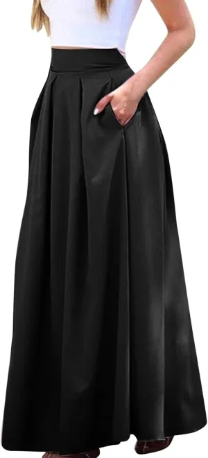 Women Black Skirt Women's 2024 Bohemian Long Skirts Flowy High Waist a Line Maxi Skirts for Women Summer Pleated Skirts