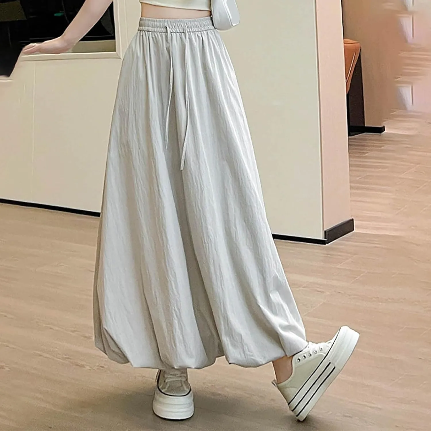 Women Bubble Maxi Skirt Elastic Waist Pleated Puff Long Skirts Solid Color A Line Y2k Dress Flowy Summer Boho Clothes