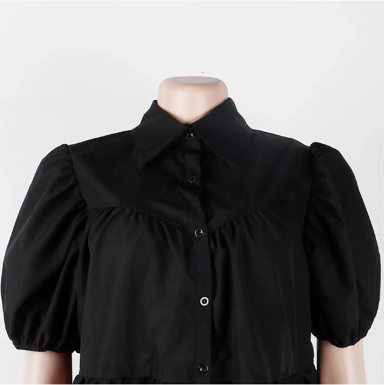 Women Casual Dresses Summer Short Sleeve Button Down Solid Midi Patchwork Dress