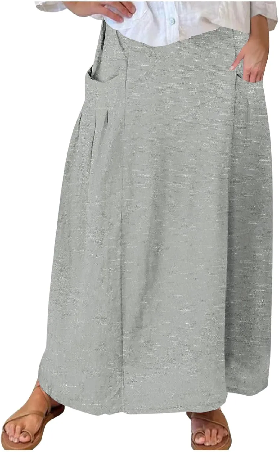 Women Casual Elastic High Waist Long Maxi Skirts Stretch Lightweight Plus Size Knee Length Skirt Summer Beach Dress